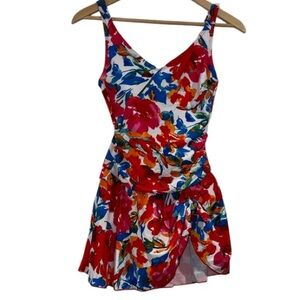 Swimsuit Floral Print Dress one piece lined Vivid Colors NEW medium swim